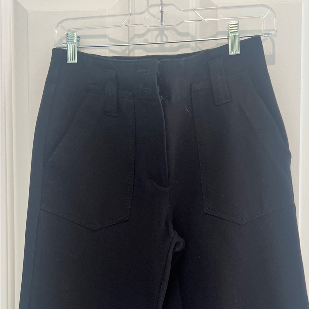Maeve Black Boot-Cut Pants with Front Patch Pockets